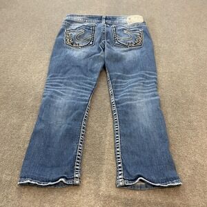 Silver Jeans Aiko Crop Jeans Womens 27 Bootcut Mid Rise Distressed Embroidered